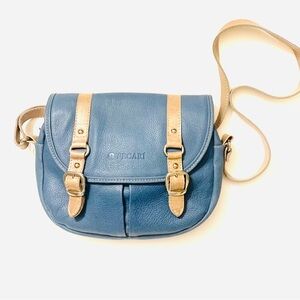 PECARI Blue Leather Crossbody Bag, Double pocket shoulder bag
